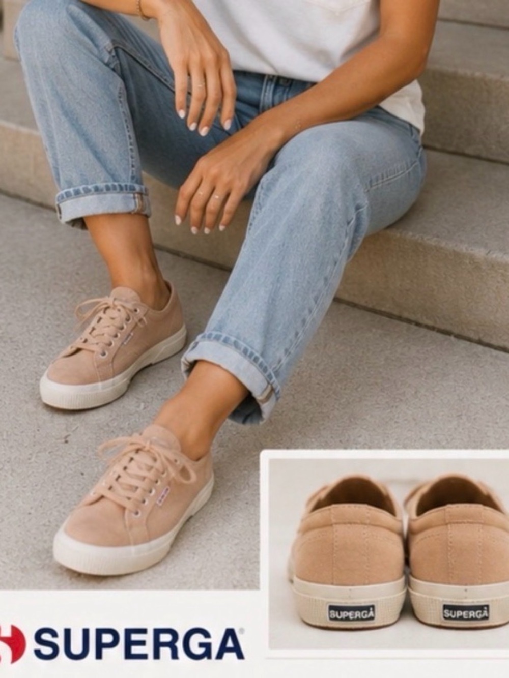 Superga 2750 Nude Blush Suede Sneakers Women’s Size 39 US 8 Low Top Casual Shoes